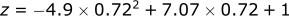 z = (-9.8 / 2) * 0.72^2 + 7.07 * 0.72 + 1