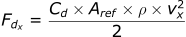 Fdx = 1/2 * Cd * Aref * rho * vx^2