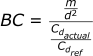 BC = (m / d^2) / (Cdactual * Cdref)