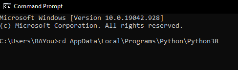 cd AppData\Local\Programs\Python\Python38